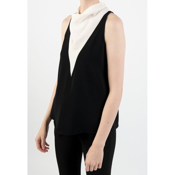 ALC Womens Cate Sleeveless Colorblock Top Black White Draped Cowl Neck size 2 - Picture 2 of 15